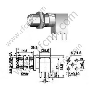 Mini Ángulo derecho femenino de UHF para conector PCB RF